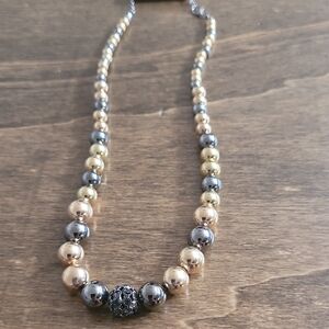 Elegant Gold and Silver Beaded Necklace Woth Matching Earrings